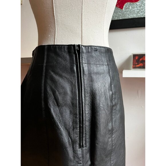 Vintage 80s Margaret Godfrey Leather Skirt | High-Waist Pencil Fit - Picture 4 of 7